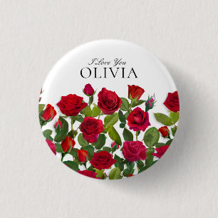 Badge Rond 2,50 Cm Rose Rouge Moderne Minimaliste Je T'Aime