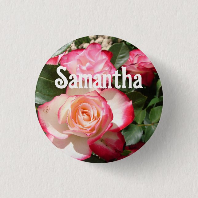 Badge Rond 2,50 Cm Rose rouge Rose florale Photo Femme fête d'anniver (Devant)