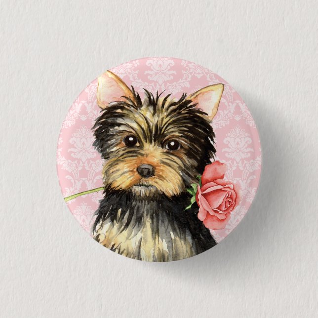 Badge Rond 2,50 Cm Rose Valentine Yorkie (Devant)