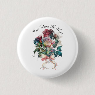 Badge Rond 2,50 Cm Roses rouges et roses avec un nœud 