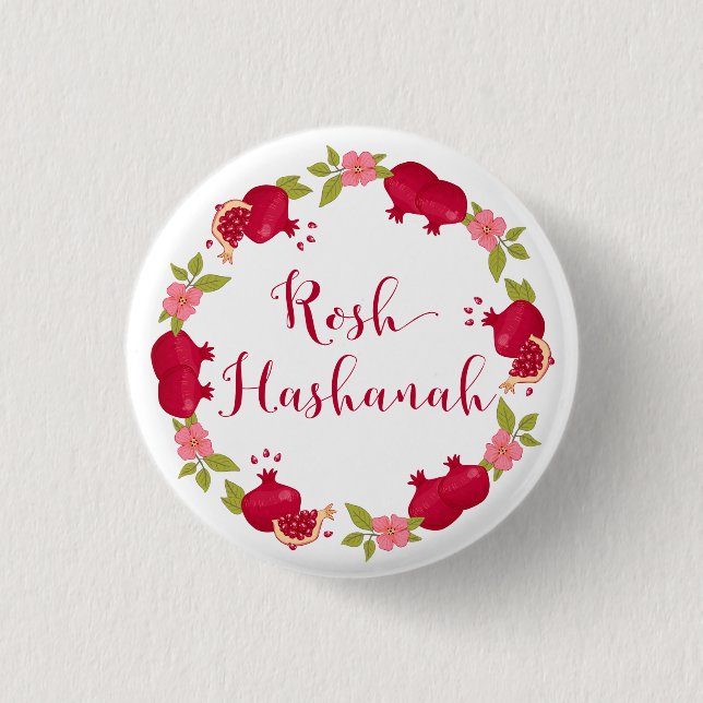 Badge Rond 2,50 Cm Rosh Hashanah Nouvelle année Fleur de grenade (Devant)
