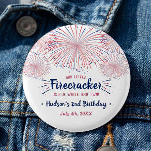 Badge Rond 2,50 Cm Rouge, Blanc & Deux ! 4 juillet fête du 2e anniver