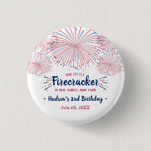 Badge Rond 2,50 Cm Rouge, Blanc & Deux ! 4 juillet fête du 2e anniver