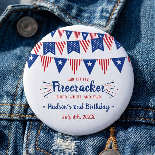 Badge Rond 2,50 Cm Rouge, Blanc & Deux ! Fête d'anniversaire pour les