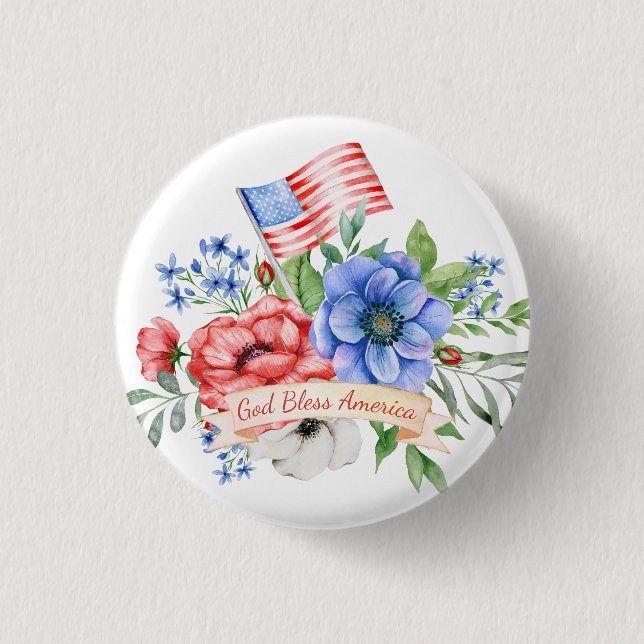 Badge Rond 2,50 Cm Rouge blanc et bleu | Dieu bénisse l'Amérique (Devant)