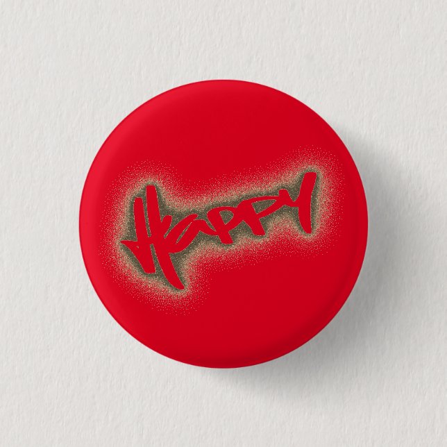 BADGE ROND 2,50 CM ROUGE GLOWING HAPPY GRAFFITI (Devant)