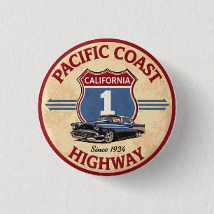 Badge Rond 2,50 Cm route moto pacific coast highway californie
