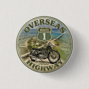 Badge Rond 2,50 Cm Route Rétro de l'Overseas Highway dans les Keys de