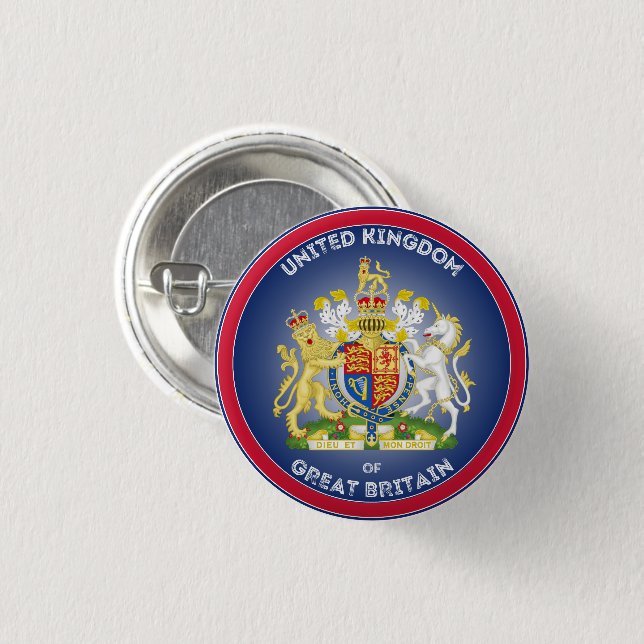 Badge Rond 2,50 Cm Royaume-Uni Armoiries forme circulaire (Devant & derrière)