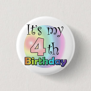 Badge Rond 2,50 Cm Roze C'est mon 4e anniversaire