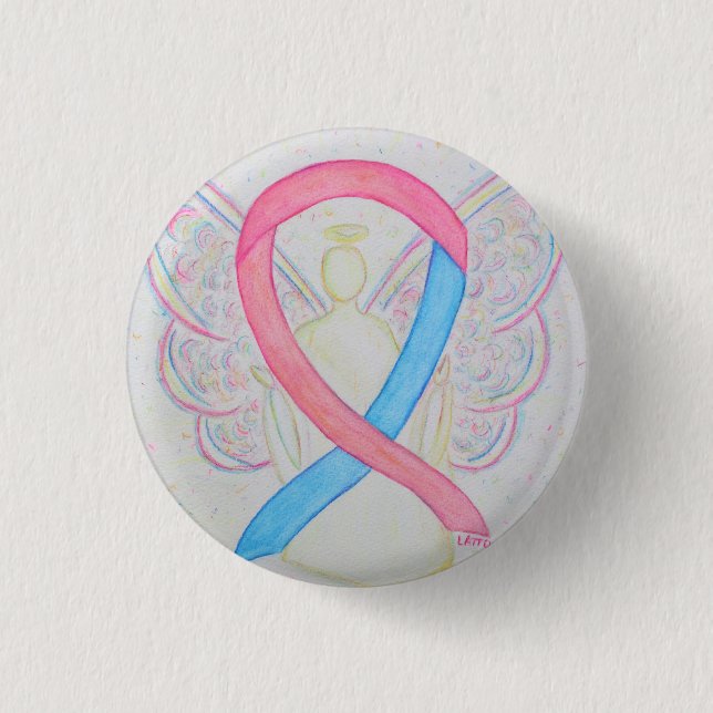 Badge Rond 2,50 Cm Ruban de sensibilisation à l'angle rose et bleu Ép (Devant)
