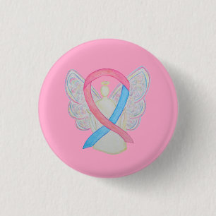 Badge Rond 2,50 Cm Ruban de sensibilisation à l'angle rose et bleu Ép