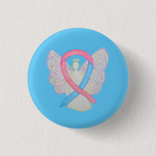 Badge Rond 2,50 Cm Ruban de sensibilisation à l'angle rose et bleu Ép