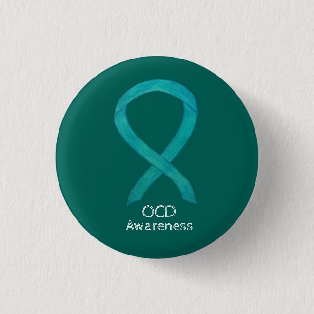 Badge Rond 2,50 Cm Ruban de sensibilisation à l'OCD Turquoise Peintur (Devant)