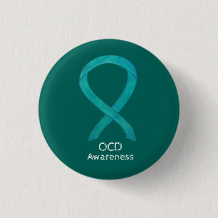 Badge Rond 2,50 Cm Ruban de sensibilisation à l'OCD Turquoise Peintur