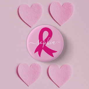 Badge Rond 2,50 Cm Ruban de sensibilisation au cancer du sein Texte o