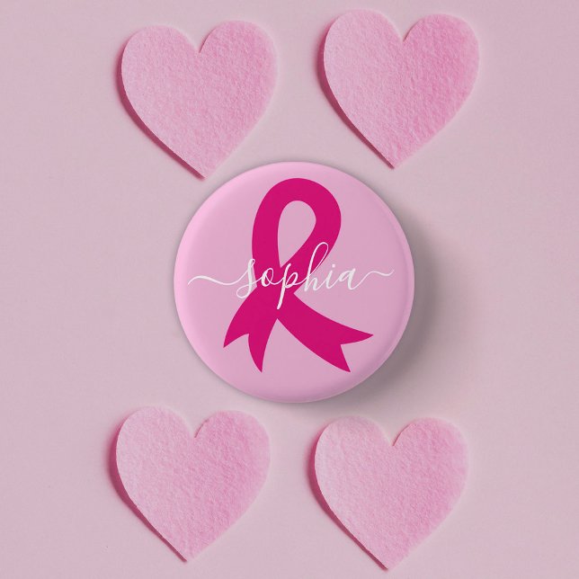 Badge Rond 2,50 Cm Ruban de sensibilisation au cancer du sein Texte o (Créateur téléchargé)