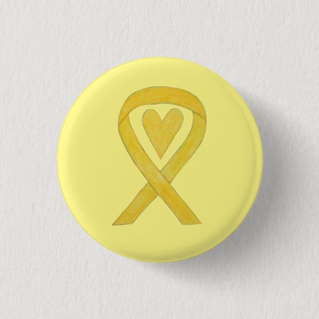 Badge Rond 2,50 Cm Ruban de sensibilisation au coeur jaune Peintures  (Devant)