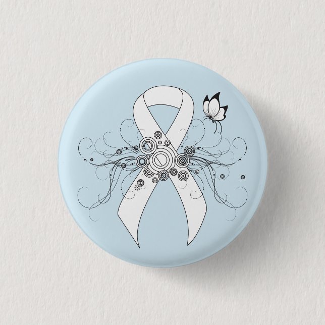 Badge Rond 2,50 Cm Ruban de sensibilisation blanc avec papillon (Devant)