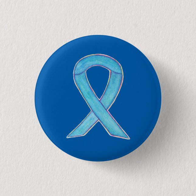 Badge Rond 2,50 Cm Ruban de sensibilisation bleu clair Bouton d'art p (Devant)