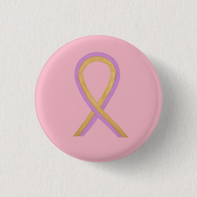 Badge Rond 2,50 Cm Ruban de sensibilisation rose et or Étiquettes de  (Devant)