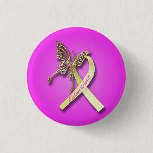 Badge Rond 2,50 Cm Ruban d'endométriose avec le papillon d'or