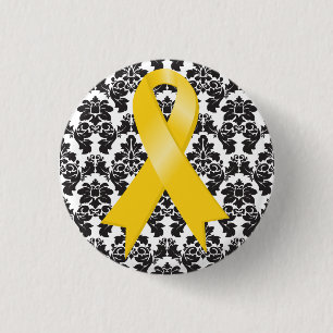 Badge Rond 2,50 Cm Ruban d'or de damassé de Cancer d'enfance