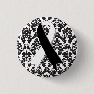 Badge Rond 2,50 Cm Ruban noir et blanc de damassé carcinoïde de