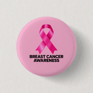 Badge Rond 2,50 Cm Ruban Rose de Sensibilisation au Cancer du Sein