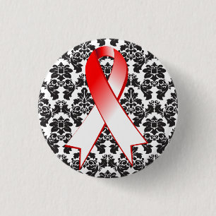 Badge Rond 2,50 Cm Ruban rouge et blanc de damassé orale de Cancer