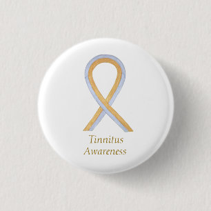 Badge Rond 2,50 Cm Ruban Tinnitus Gold/Silver Awareness Personnalisé