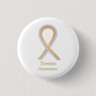 Badge Rond 2,50 Cm Ruban Tinnitus Gold/Silver Awareness Personnalisé 