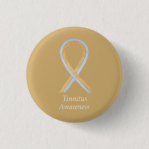 Badge Rond 2,50 Cm Ruban Tinnitus Gold/Silver Awareness Personnalisé