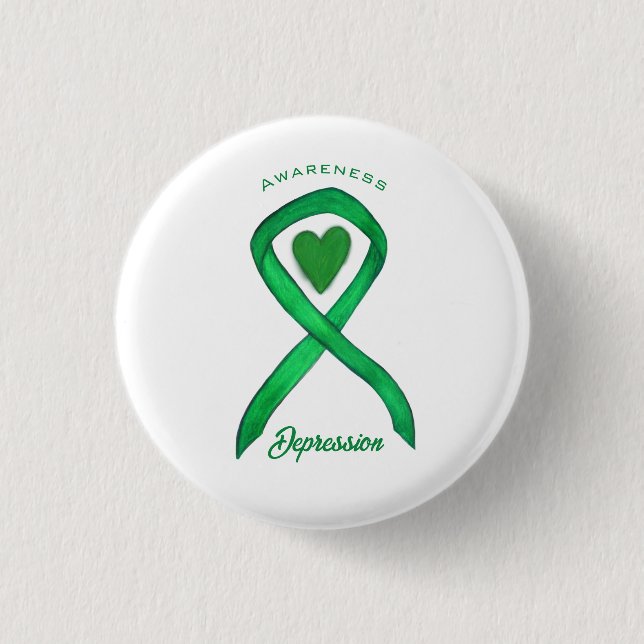 Badge Rond 2,50 Cm Ruban vert de sensibilisation à la dépression Bout (Devant)