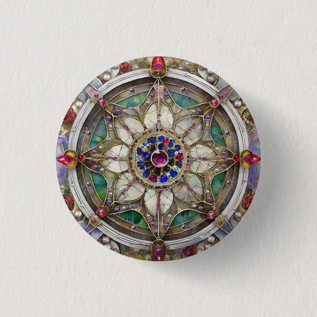 Badge Rond 2,50 Cm Ruby, Amethyst, Sapphire et Pearl Mandala (Devant)