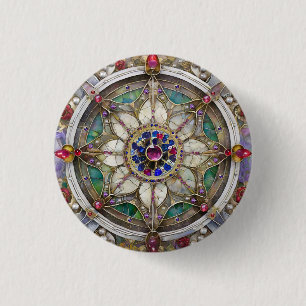 Badge Rond 2,50 Cm Ruby, Amethyst, Sapphire et Pearl Mandala