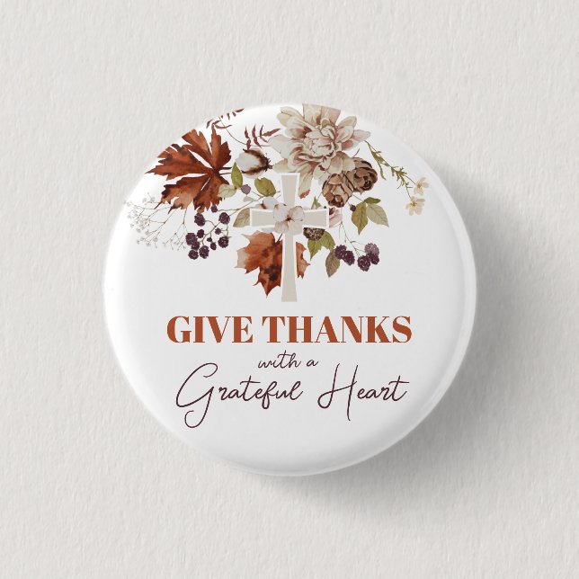 Badge Rond 2,50 Cm Rustic Give Thanks Fall Floral (Devant)