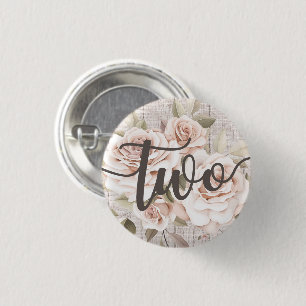 Badge Rond 2,50 Cm Rustic Wood & Shabby Chic Rose 2e fête d'anniversa