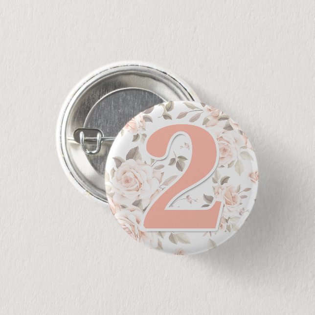 Badge Rond 2,50 Cm Rustique Floral Shabby Chic Rose 2e fête d'anniver (Devant & derrière)