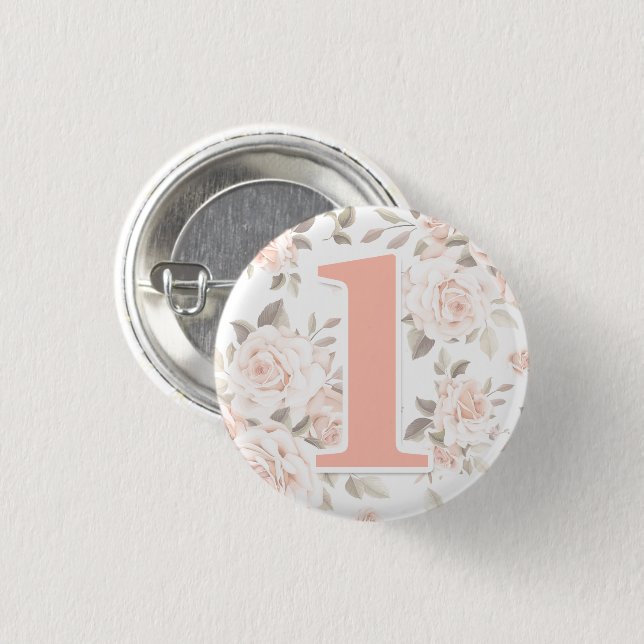 Badge Rond 2,50 Cm Rustique Floral Shabby Chic Roses 1er anniversaire (Devant & derrière)