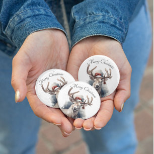 Badge Rond 2,50 Cm Rustique Renne de Noël personnalisé