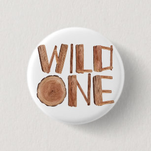 Badge Rond 2,50 Cm Rustique Wild One Aquarelle Bois 1er Anniversaire 