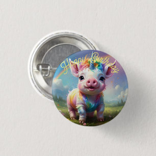 Badge Rond 2,50 Cm "Sabots Magiques : Le Cochon Licorne Arc-en-Ciel"
