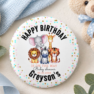 Badge Rond 2,50 Cm Safari d'un Fou Animaux Garçon Baby Shower