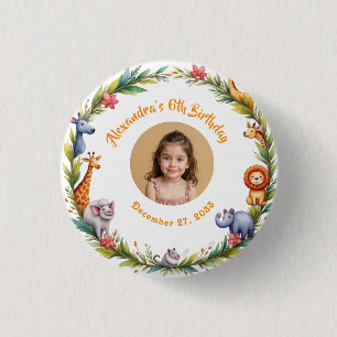 Badge Rond 2,50 Cm Safari Moderne Enfants Photo Rose Fête d'anniversa