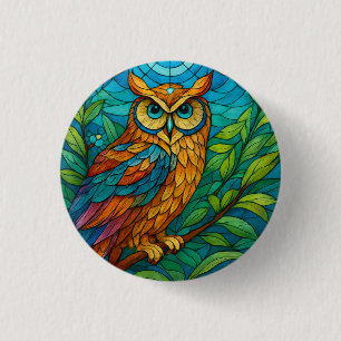 Badge Rond 2,50 Cm Sagesse dans le verre Chouette en verre coloré ave
