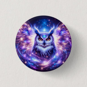 Badge Rond 2,50 Cm Sagesse Mystique Cosmique Hibou Spirituel Céleste