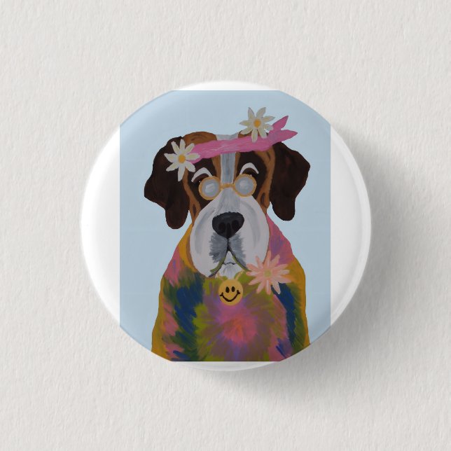 Badge Rond 2,50 Cm Saint Bernard Hippie (Devant)