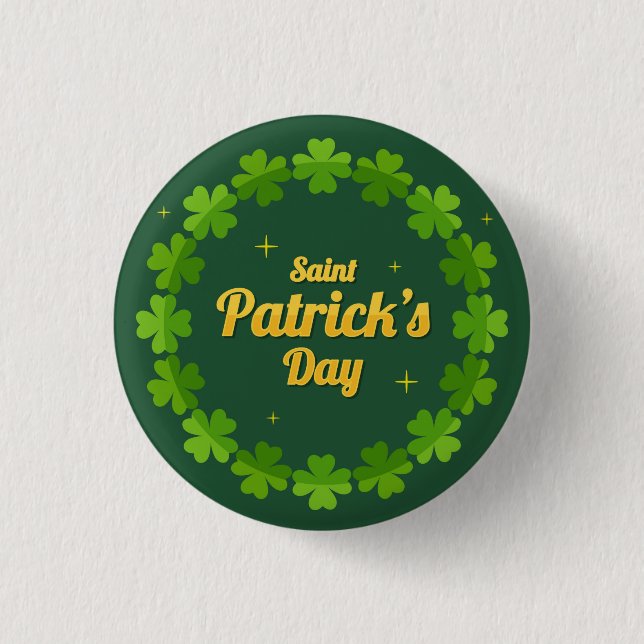 Badge Rond 2,50 Cm Saint Patrick's Day Shamrock vert irlandais (Devant)