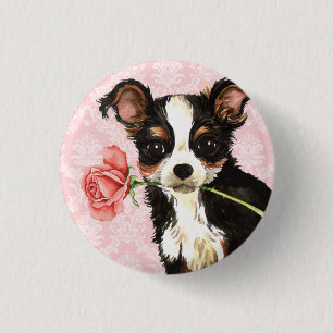Badge Rond 2,50 Cm Saint-Valentin Rose long manteau Chihuahua